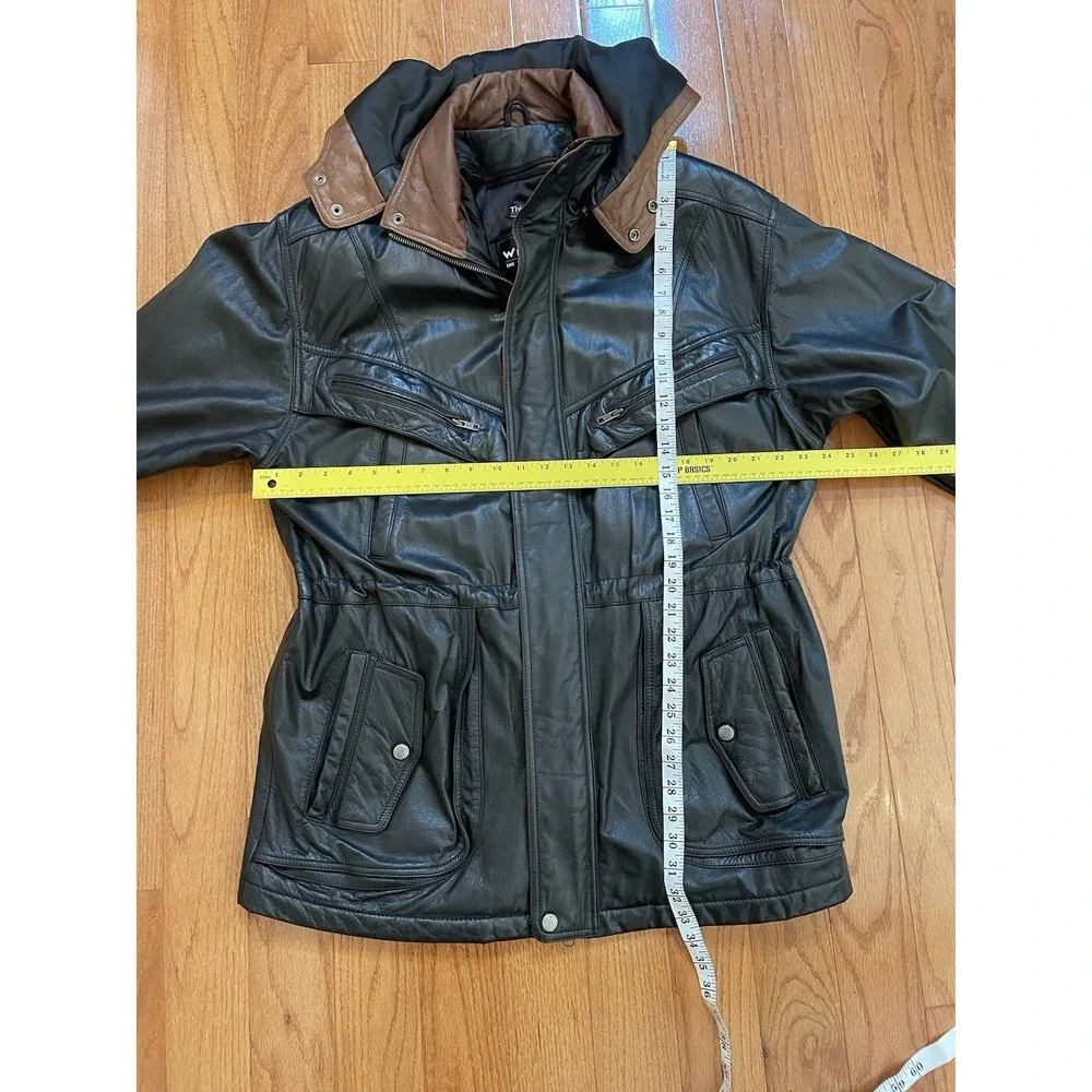 Vintage Wilson's Men's Black‎ Leather Thinsulate Hooded Jacket (1990s)